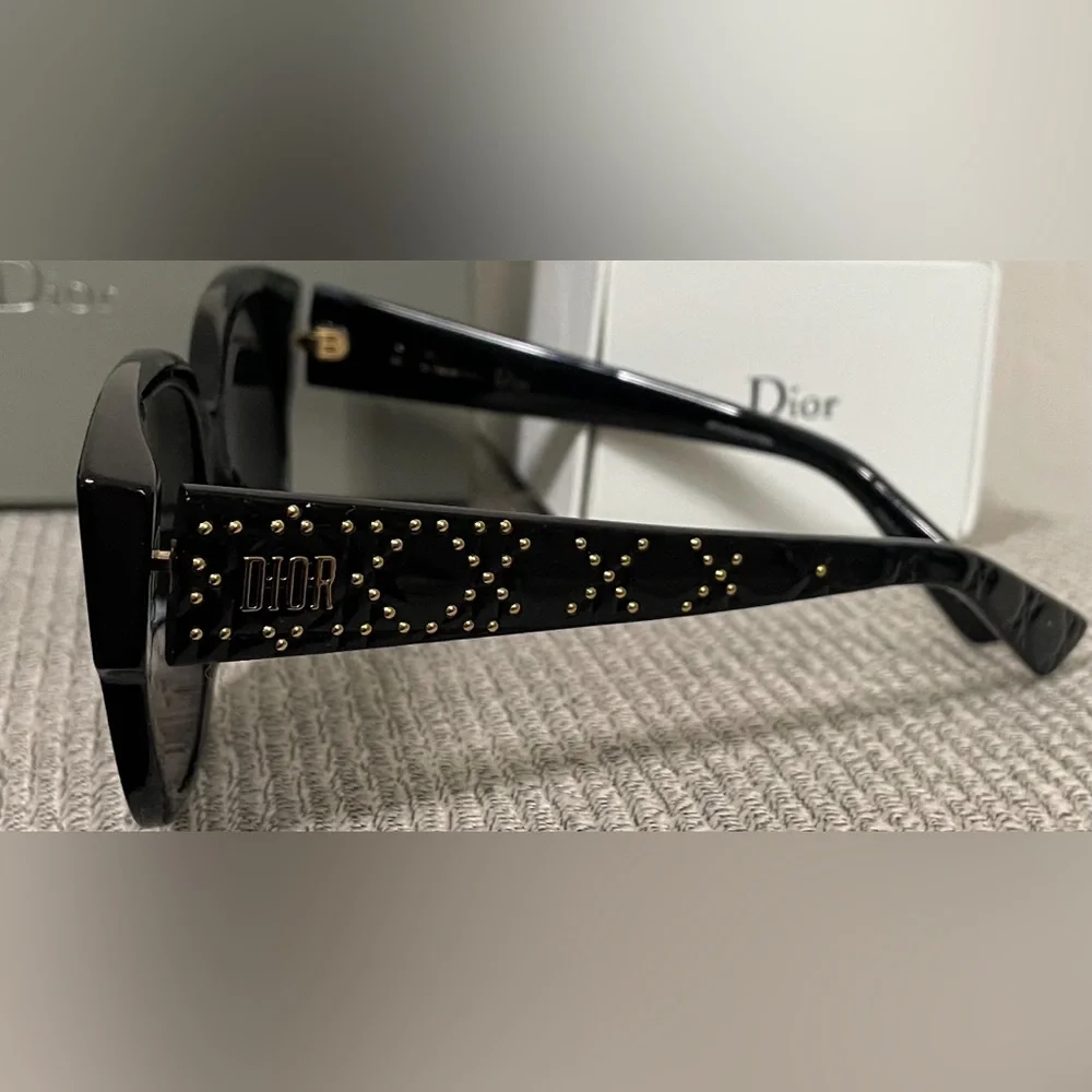 🎉HP🎉New! Dior Lady Dior Studs 54MM Black/Gold Sunglasses✨ Case, Box & Cloth